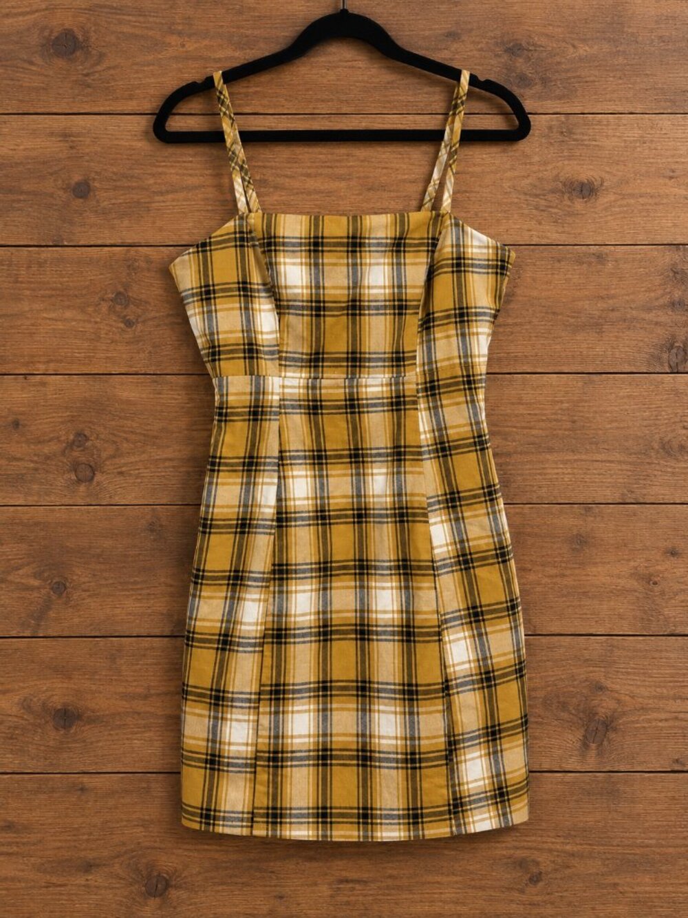 Y2K Mustard Plaid Mini Dress Size Medium
